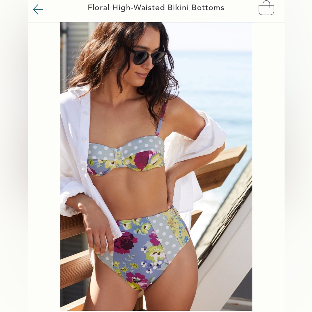 Floral polka dot high waisted bikini set
